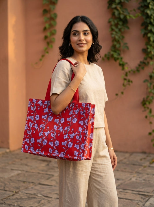 Red Floral Tote Bag