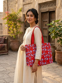 Red Floral Tote Bag